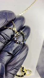 Edgy Black Baguette Zircon Heart Pendant Necklace & Matching Drop Earrings Set