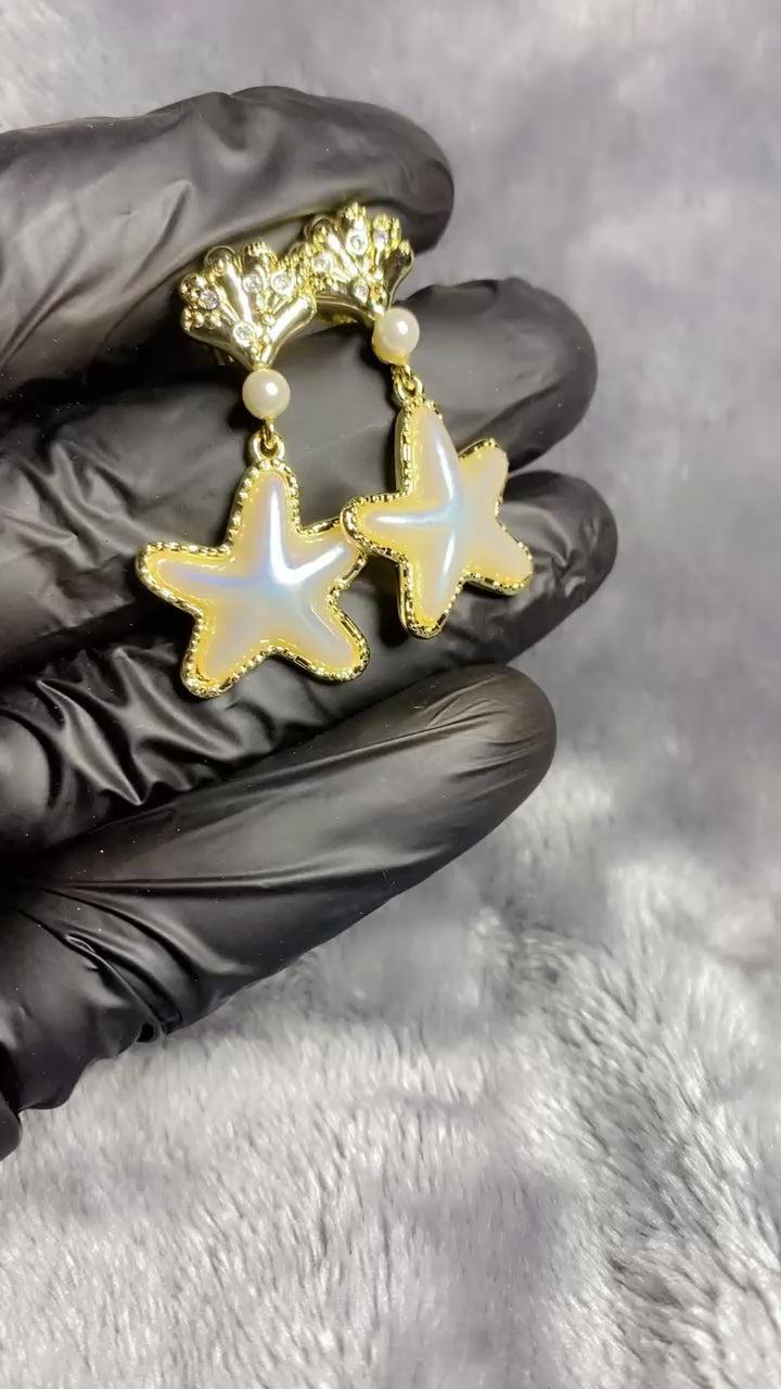 Oceanic Seashell & Pearl Starfish Drop Earrings