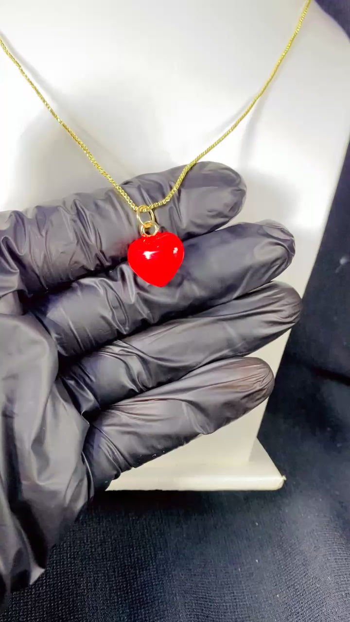 Glossy Red Enamel Heart Pendant Necklace – 18K Gold Plated Sweetheart