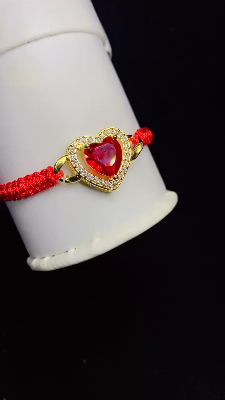 Imported Luxury Red Zircon Heart Adjustable Cord Bracelet – 18K Gold Plated Red String Bracelet