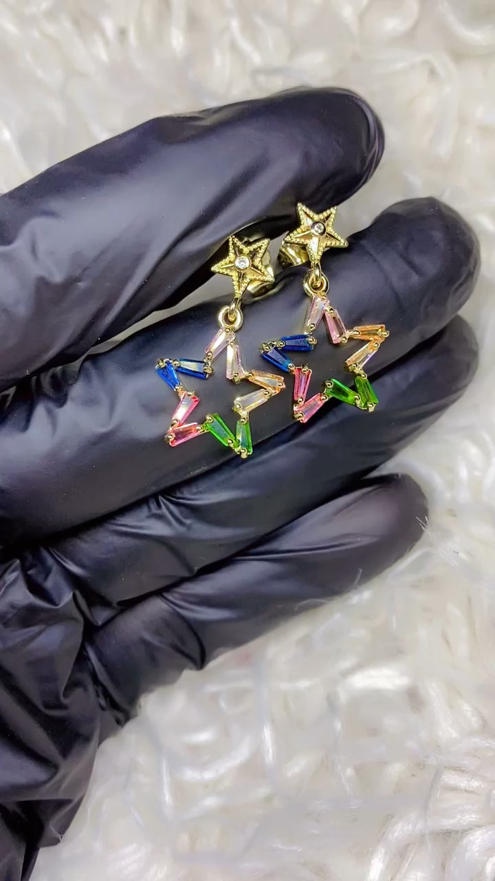 Colorful Baguette Zircon Star Drop Earrings