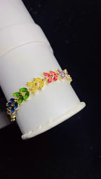 Multi-Color Rainbow Marquise Zircon Leaf Bracelet – 18K Gold Plated Statement Wristwear