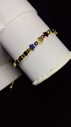 Tri-Color Zircon Flower and Bead Adjustable Slider Bracelet