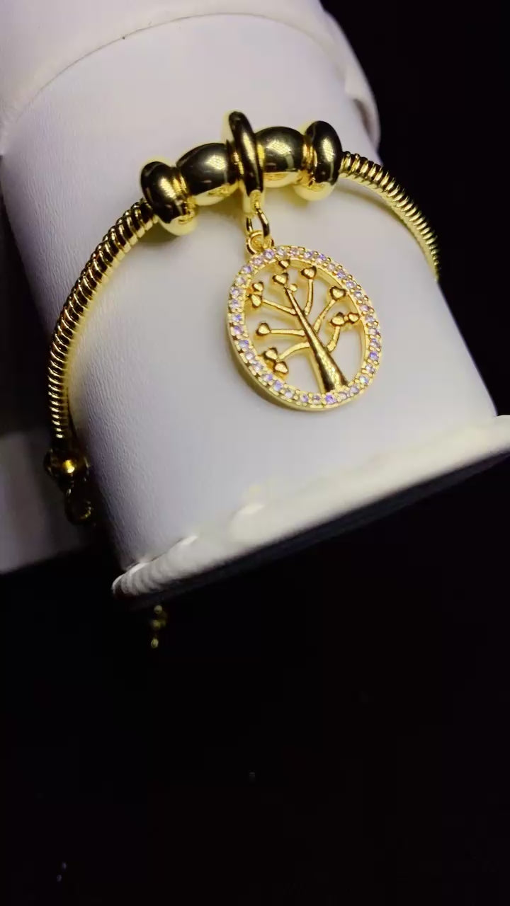 Tree of Life Charm Snake Chain Bracelet – 18K Gold Plated Meaningful Jewellery for Women