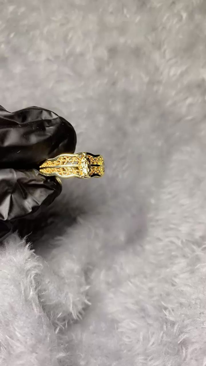 Delicate Filigree Leaf Band Ring – 18K Gold Plated Openwork Botanical