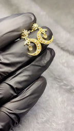 Celestial Star & Crescent Moon Pavé Dangle Earrings – 18K Gold Plated Drop Earrings