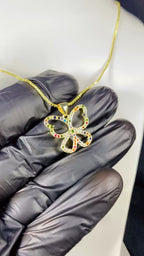 Colorful Zircon Multi-Stone Butterfly Pendant Necklace – 18K Gold Plated