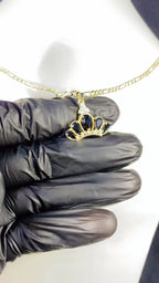 Regal Black Pear-Cut Zircon Crown Pendant Necklace