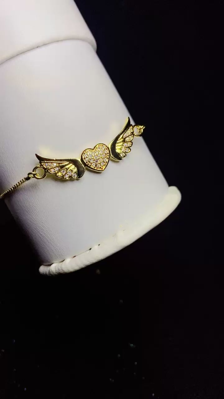 Luxury Zircon Angel Wings Heart Adjustable Bracelet – 18K Gold Plated