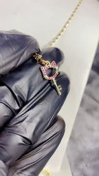 Ruby Zircon Kitty Cat Key Pendant Necklace & Matching Earrings Set