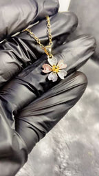 Tri-Color Zircon Flower Cluster Pendant Necklace and Earring Set